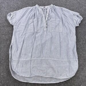 Free People Shirt Womens XS White Blue Striped Linen Cotton Boho Tunic Top